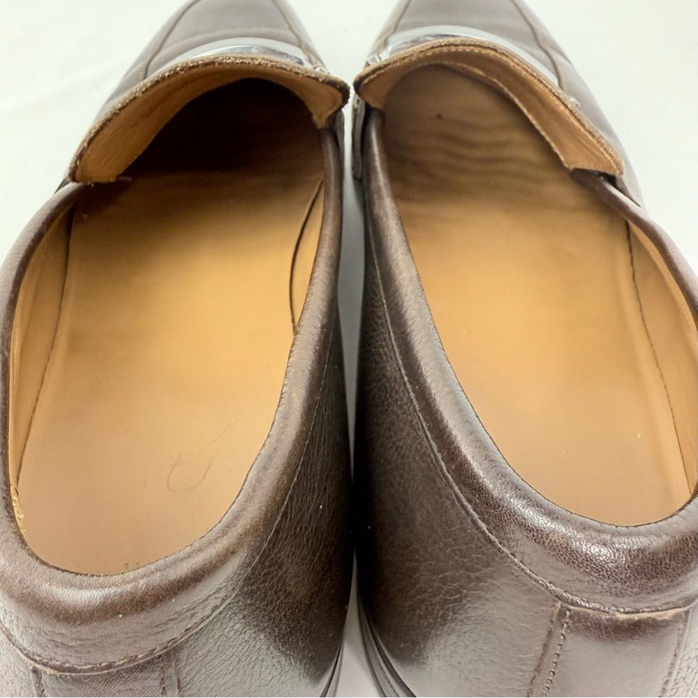 Hugo Boss Brown Leather Silver Tone Horse Bit Slip On Dress Loafer Shoes - Picture 12 of 15